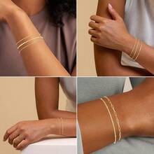 MBW Gold Bracelets Women, Dainty 14K Gold Plated Bracelet Stack Beaded Chain Bracelet Set Thin Small Cute Paperclip Bracelets Fashion Waterproof Jewelry Gold Accessories Women - 精緻 - 查看 5