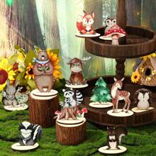 16/24 Pcs Woodland Animals Wood Tabletop Carnival Centerpieces, Forest Wooden Animals Cutout Shapes Creatures Table Topper For Woodland Camping, Wild Creatures Decor Wooden Table Sign, Rustic Tiered Tray Decorations For Forest Camp, Baby Shower Craft Party Supplies, Birthday Favors Cake Decor