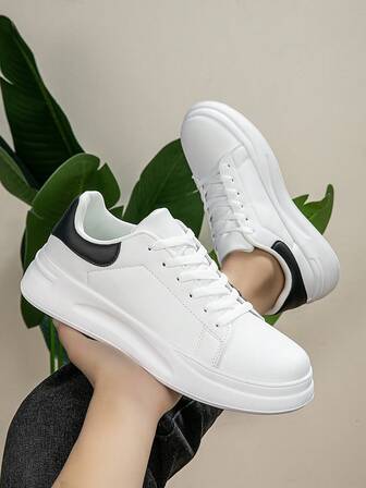 Casual Lace-Up Unisex Sneakers Size 36-45, Fashionable White Sport Shoes, Soft Sole, Student Skateboard Shoes, Non-Slip, Wear-Resistant