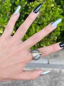 1 pieza Anillo ajustable abierto con adorno de strass con mariquita y abeja en estilo retro, adecuado para uso diario y de fiesta tanto para hombres como para mujeres