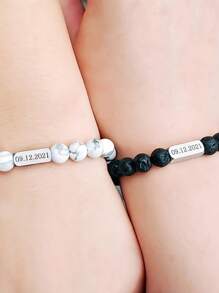 Bracelet personnalisé en perles de pierre de lave naturelle, simple et polyvalent, bracelet cadeau fait main en pierre paon mate