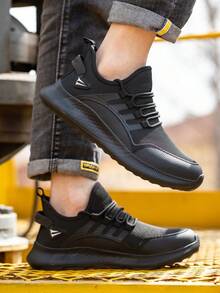 Men's Steel Toe Shoes, Anti-Smash Anti-Pierce Pure Black Lightweight Breathable Casual Office/Factory Work Shoes, Suitable For All Seasons - Black - View 5