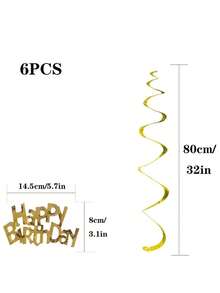 1件。玫瑰金生日派对螺旋装饰吊坠，生日字母螺旋装饰吊旗。“生日快乐”派对装饰布置，生日派对彩带。