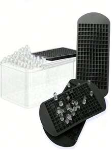 1pc Optional Color Silicone Ice Tray With 160 Mini Cubes & Easy Release Mould For Crushed Ice And Ice Sand - Black - View 1
