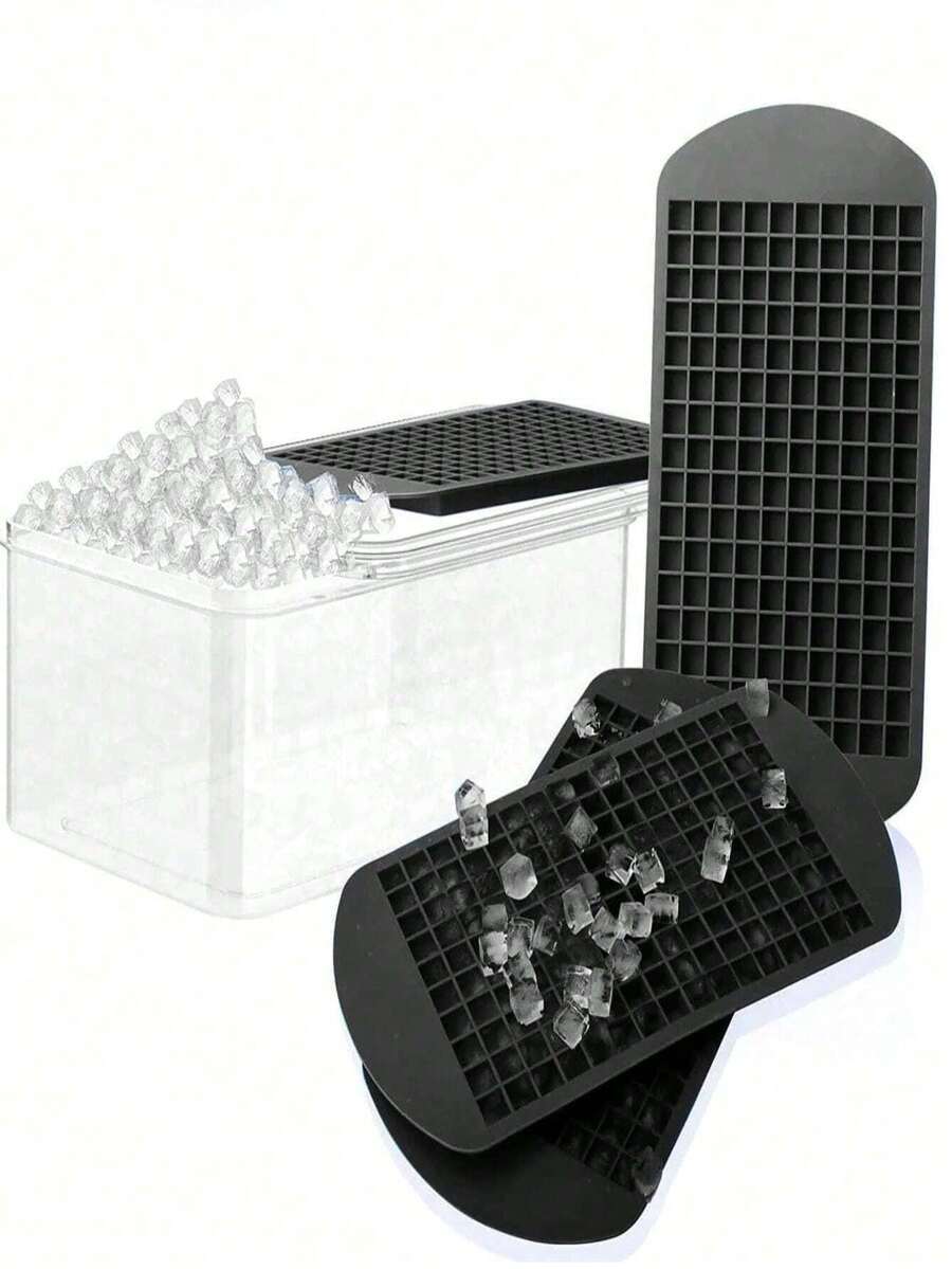 1pc Optional Color Silicone Ice Tray With 160 Mini Cubes & Easy Release Mould For Crushed Ice And Ice Sand - Black - View 1