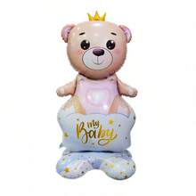 1pc Pink/Blue My Baby Crown Base Teddy Bear Balloon, Suitable For Baby Shower, Teddy Bear Party, Gender Reveal, Birthday Decoration - Multicolor - View 9