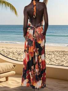 Women Long Dress, Sleeveless Halter Dress Backless Flower/Dots Print Summer Cocktail Dress - Nhiều màu - Xem 6