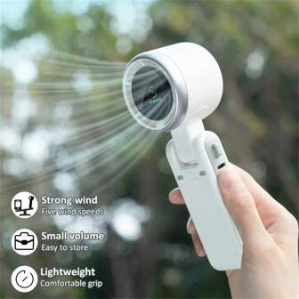1pc Portable Handheld Foldable Desk Fan, 5 Speed Settings, With Neck Strap, Foldable Design, Suitable For Outdoor, Desk & Office Use