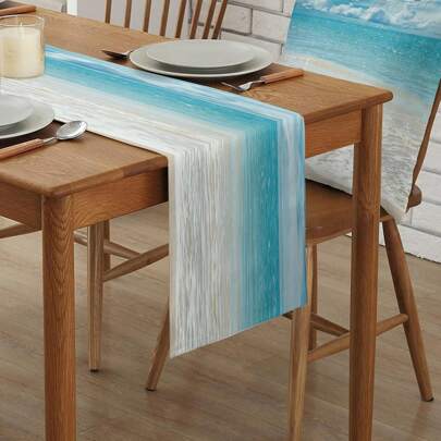 Ocean Beach & Sea Summer Tablecloth, Blue Gradient Vanity Scarf, Suitable For Table Decor, Home Dinner, Wedding, Indoor/Outdoor Party, 13"X35", 13"X47", 13"X72", 13"X90", 13"X108"