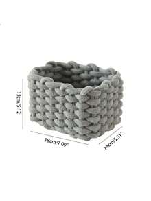 1pc White Handwoven Thick Rope Cosmetic Storage Box For Makeup Brushes And Skincare Products,For Holiday Beach, Bathroom Collection, Bedroom Collection, Large Capacity,Makeup Bag,Travel Essential - CC-gray - View 2