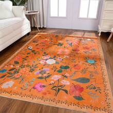 Area Rug For Living Room, Low Pile Non Slip Floral Printing Carpet, Washable Rug For Bedroom Dining Room Playroom Office - trái cam - Xem 2