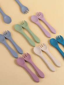 Customized 1Pair Children Silicone Fork And Spoon Children's Tableware Children's Feeding Utensils First Stage Self Feeding Utensils For Kids Personalized Gifts Winter Eve Gifts Back To School Winter Gift Ideas Boy Girl Valentine's Day, Multi-Functional, Ornamental, Letter, Solid Color, Exquisite, Colorful, Cute, Adorable, Casual, Custom, Personalized, Unique, Customized, Ideal Gifts For Him, Ideal Gifts For Her, Son, Daughter,Customized Kids Tableware,Easy Comfort,Kids,Gala Night,Modern,Colorful,Cute - Multicolor - View 7