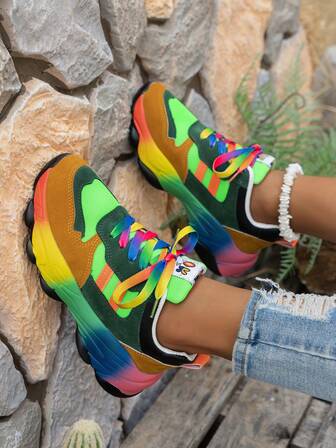 Zapatillas deportivas de plataforma con suela gruesa y cordones, de puntera redonda, antideslizantes, con amortiguación de aire suave y transpirables, para uso casual y deportivo en otoño/invierno y primavera/verano