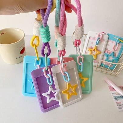 Bao đựng thẻ trượt 3 inch màu kẹo cho học sinh, có dây đeo thẻ xe buýt/tàu điện ngầm, túi đựng thẻ thần tượng cho trẻ em, quà tặng trở lại trường