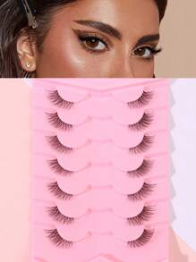 7 Pairs Half Lashes Natural Look With Clear Band Wispy Fluffy Cat Eye Look Natural Short Accent Lashes End Lashes Corner Eyelashes 3/4 Lashes Reusable Lashes Pack Strip Lashes,Lashes,Eyelashes,Fake Lashes