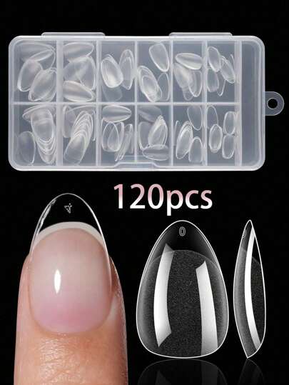 120pcs Box/12 Sizes Short Almond Shape Half Matte Semi-Transparent False Nails, Suitable For Home And Beauty Salon Manicure, DIY Nail Art Sticker Design(120pcs Box/120pcs Bag/96pcs Bag/72pcs Bag/24pcs Bag)