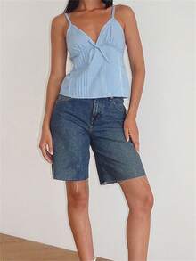 Women's Bow Cami Tank Tops Summer Sleeveless V Neckline Camisole Plain Tank Tops - Sky Blue - View 4