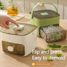 1 件 48 块冰块模具套装，冰箱塑料储物托盘，大容量双层设计冰块模具 - 带易按盖，非常适合厨房使用，厨房冰块模具 | 耐用塑料结构