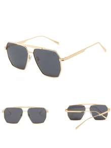 1pc Metal Y2K Futuristic Square Double-Bridge Fashionable Fashion Glasses, Versatile &