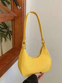 1 pieza Bolso de estilo coreano a la moda con estampado de piedra, de unicolor, bolso de hombro casual, con cremallera suave, en una variedad de colores de macarons, con un estilo artístico elegante y fresco, apto para compras, viajes, desplazamientos, bolso de media luna de estilo casual retro de fieltro