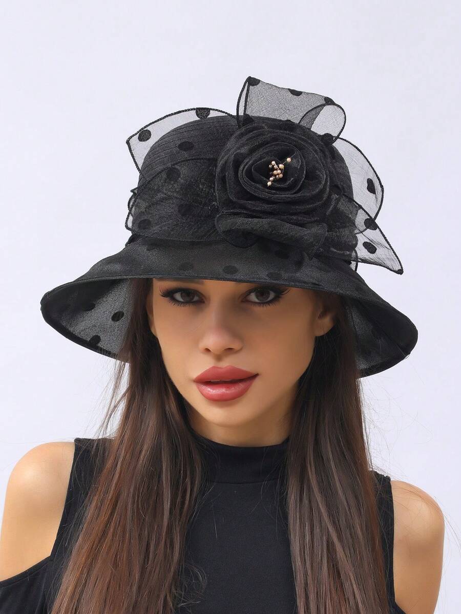 1 件女士时尚太阳帽夏季草帽宽边沙滩帽法式淑女帽优雅礼品帽 2025 新款