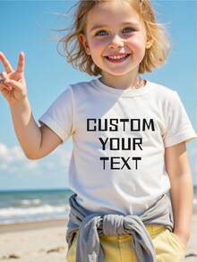 Customized Personalized Text/Blessing/Name/Message, Birthday/Anniversary/Holiday Text Customization, Team/Outdoor/Class Uniform Customization, Spring/Summer Girl/Toddler Round Neck Short Sleeve T-Shirt, Holiday Gift, Birthday Gift, Cultural Shirt, Girl Summer Top