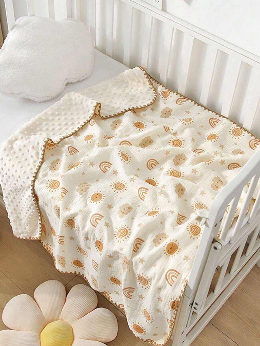 1 件笑脸太阳图案婴儿保暖凸珠羊毛毯，婴儿房幼儿盖毯，成人办公室防风披肩，儿童汽车座椅毯，四季适用 - 微笑太陽 - 查看 1