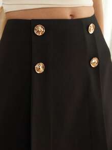Women's Minimalist Button Front Decor Casual Solid Color Mini Skirt, Y2K Fashion Simplistic Summer Skirt