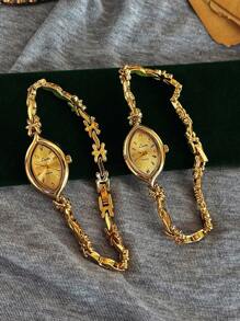 1 Nuevo reloj pulsera dorado de mujer estilo vintage de lujo, moda simple y elegante, reloj ligero y elegante, versátil, reloj de cuarzo apto para fiestas, vacaciones y uso diario, el regalo perfecto para San Valentín, cumpleaños, Día de la Madre, para amigos