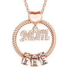 1pc Customized Birthstone Necklace, Engraved With Name/Letter/Date. Can Accommodate 1-5 Birthstones In Colorful Heart Shaped Pendant. Suitable As Mother's Day, Birthday, Graduation Or Any Occasion Gift For Yourself, Family And Friends. - Multicolor - View 5