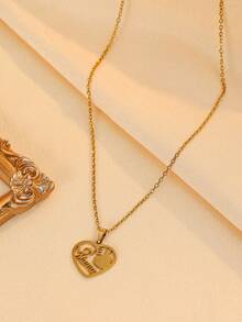 1 套 3 件不锈钢“爱妈妈”吊坠项链，休闲时尚，适合母亲节礼物（不含盒子） - 金色 - 查看 5