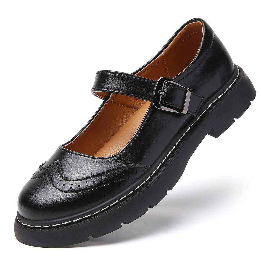Mary Jane For Women Gothic Oxford Shoes - Flat Shoes, Ankle Tied, Round Toe For Casual Dresses, Work, And Campus - 黑色 - 查看 1