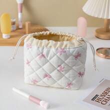 Drawstring Cosmetic Bag With Embossed Print, Large Capacity Drawstring Cosmetic Bag, Multifunctional Storage Bag. Hygiene Bag, Coin Purse, Square Cosmetic Bag, Large Capacity Cosmetic Bag, Large Capacity Travel, Christmas Gift, Skin Care Bag