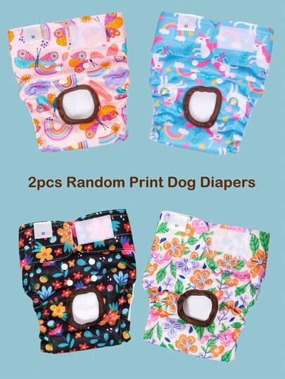 2pcs Random Print Reusable Female Dog Diapers