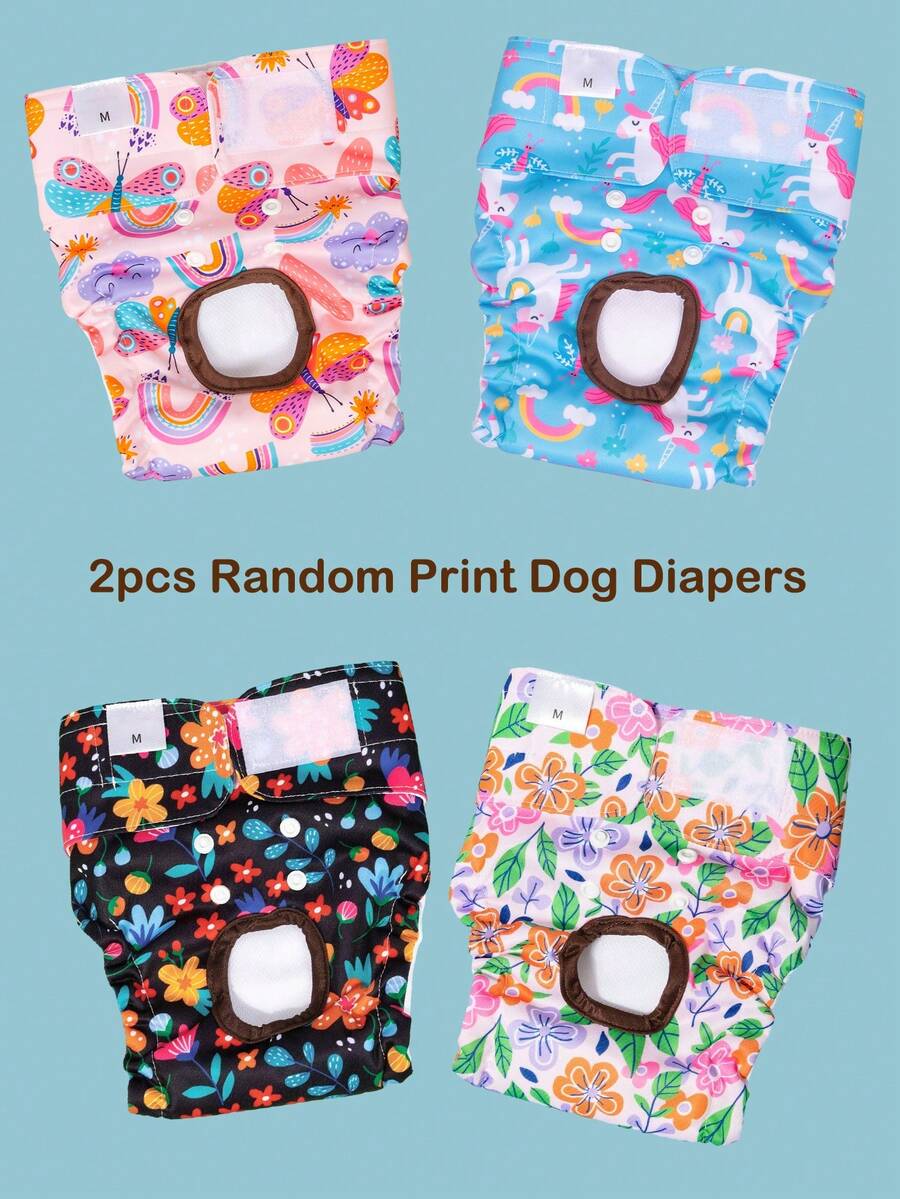 2pcs Random Print Reusable Female Dog Diapers - Multicolor - View 1