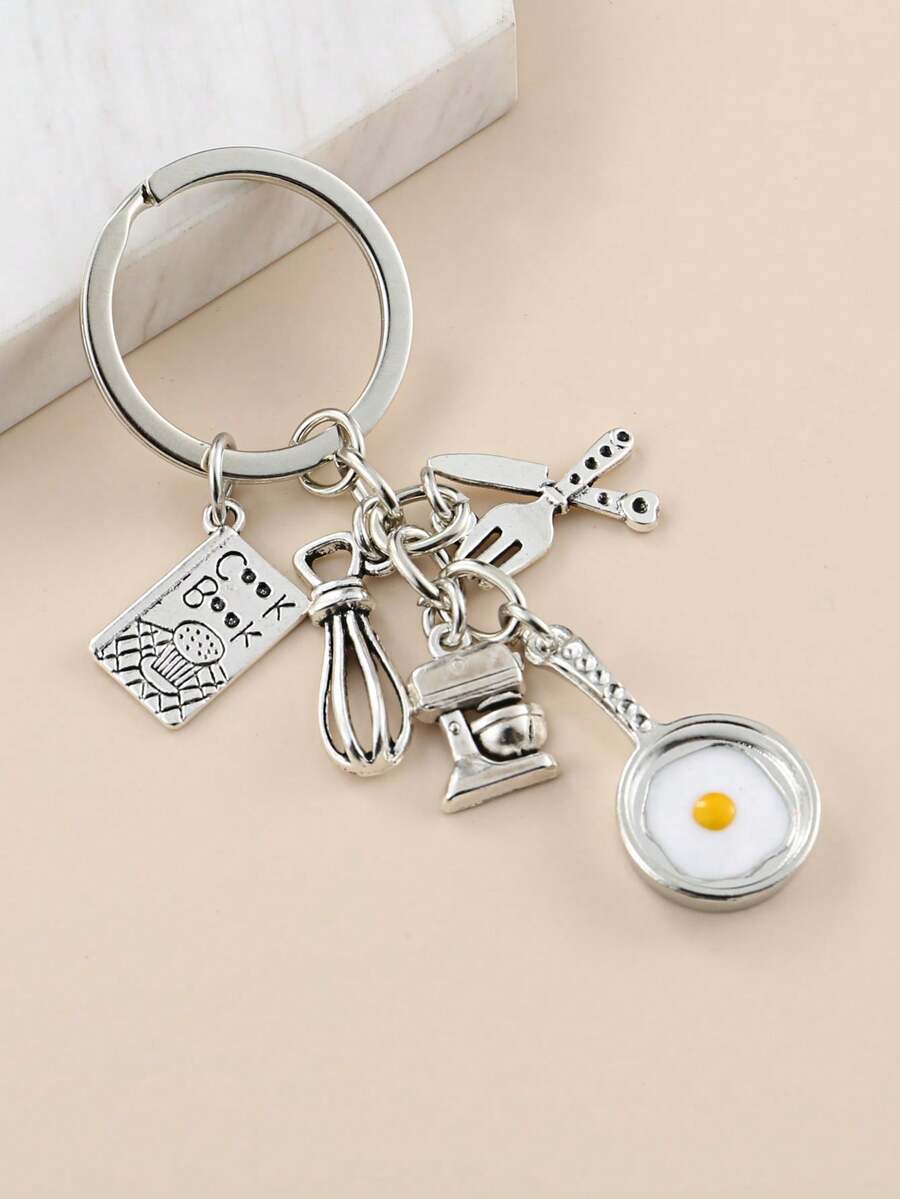 1 件/2 件/5 件不粘锅煎蛋钥匙扣，可爱吊坠，趣味配饰，送给朋友和家人的礼物汽车配件包饰学院风哥特 Y2k