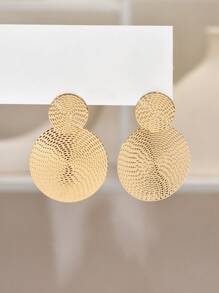 1 Pair Exaggerated Golden Metal Polka Dot Hoop Earrings