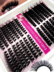 14D/DD/C Curl Volume 5D Fluffy Lashes 10-18mm, Split Between Left+Right Suitable For Pair Of Lashes. 14 Rows Of Faux Mink Lashes, Natural Split. Thick, Soft, Lightweight Lash Set, Comfortable Wear. Opens Eyes, Lifts Corners, For Lash Extension DIY. For Daily Life, Wedding, Dating, Party, Music Festival, Halloween Use - Black - View 2