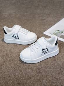 1 Paio di Sneaker Casual Bianche Versatili per Bambini, Scarpe Piatte Studente Comode e Traspiranti con Ricamo cartoni animati, Scarpe da Ginnastica Sportive di Stile Campus alla Moda