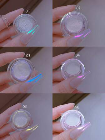 6件/套指甲粉白色珍珠光泽月光极光效果亮镜指甲油仙女颜料磨粉DIY指甲饰品美甲宝石美甲用品