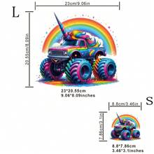 1/2/4pcs Coolest Rainbow Unicorn Monster Truck Design Heat Transfer Stickers, Suitable For DIY T-Shirts, Hoodies, Jeans, Backpacks, Handbags, Pillowcases And Vintage Baseball Caps, Durable Washable Plastic Stickers For Crafting And Decorating