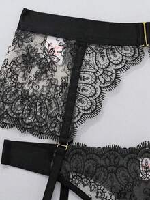 3件套女士性感内衣套装，网纱透视吊带背心 - 黑色 - 查看 7