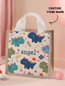 1pc Customizable Hand Bag With Dinosaur Pattern, Personalize With Name, Great Gift For Children And Teenagers - Multicolor - View 2