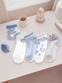 [Hot Selling] 5 Pairs Boys' Thin Mesh Short Socks, Lightweight Summer Socks For Toddlers - Multicolor - View 14
