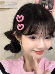 6pcs/3 Pairs Cute & Sweet Pink Heart Shape Hair Clips, Versatile Side-Bang Hair Accessories Bangs Clips, Random Colors