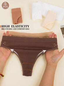 5 Stück nahtlose Stringtangas, mittlere Taille, Maillardfarben, Damen Höschen mit hoher Elastizität, angenehm und atmungsaktiv, Damen Unterwäsche