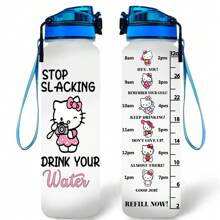 Sanrio 1 pieza Botella deportiva de gran capacidad Sanrio Hello Kitty, de plástico resistente a los arañazos, taza de viaje a prueba de fugas con marcas de escala, adecuada para deportes al aire libre, fitness, camping, hidratación de verano, 1000ml/32oz (con cordón incluido)