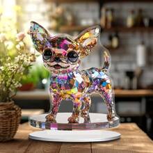 1 Piece 2D Flat Vintage Chihuahua Dog Acrylic Art Ornament For Home Decor, Bedroom, Bohemian Style With Vibrant Stained Glass Effect For Home, Office, Garden, Holiday Celebration Decorations, Ideal Gift For Valentine's Day