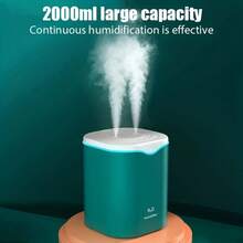 2升大容量家用桌面加湿器，7色LED灯，多功能雾化器，USB供电，冷雾，适用于大房间，顶部注水，可用于全屋及植物，塑料材质