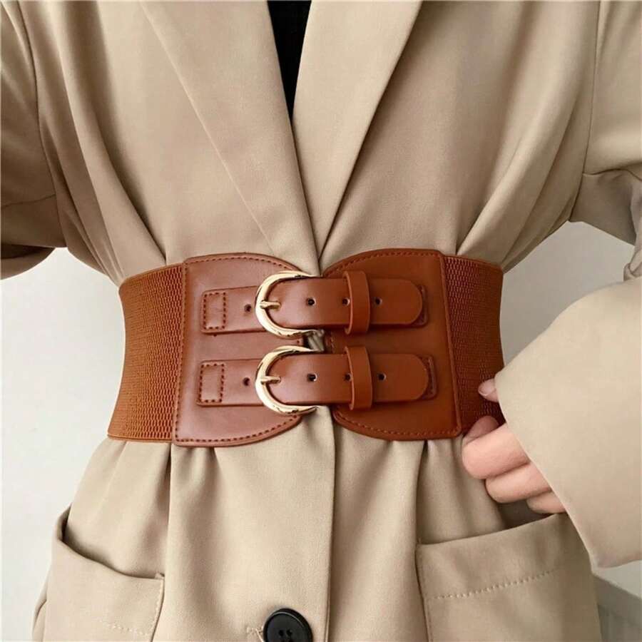1 Piece Solid Color Wide Ladies Corset Belt Elastic Belt Dress Shirt Jacket Suit Clothes Party Commuter Street Party Festival Wear - 咖啡棕 - 查看 1